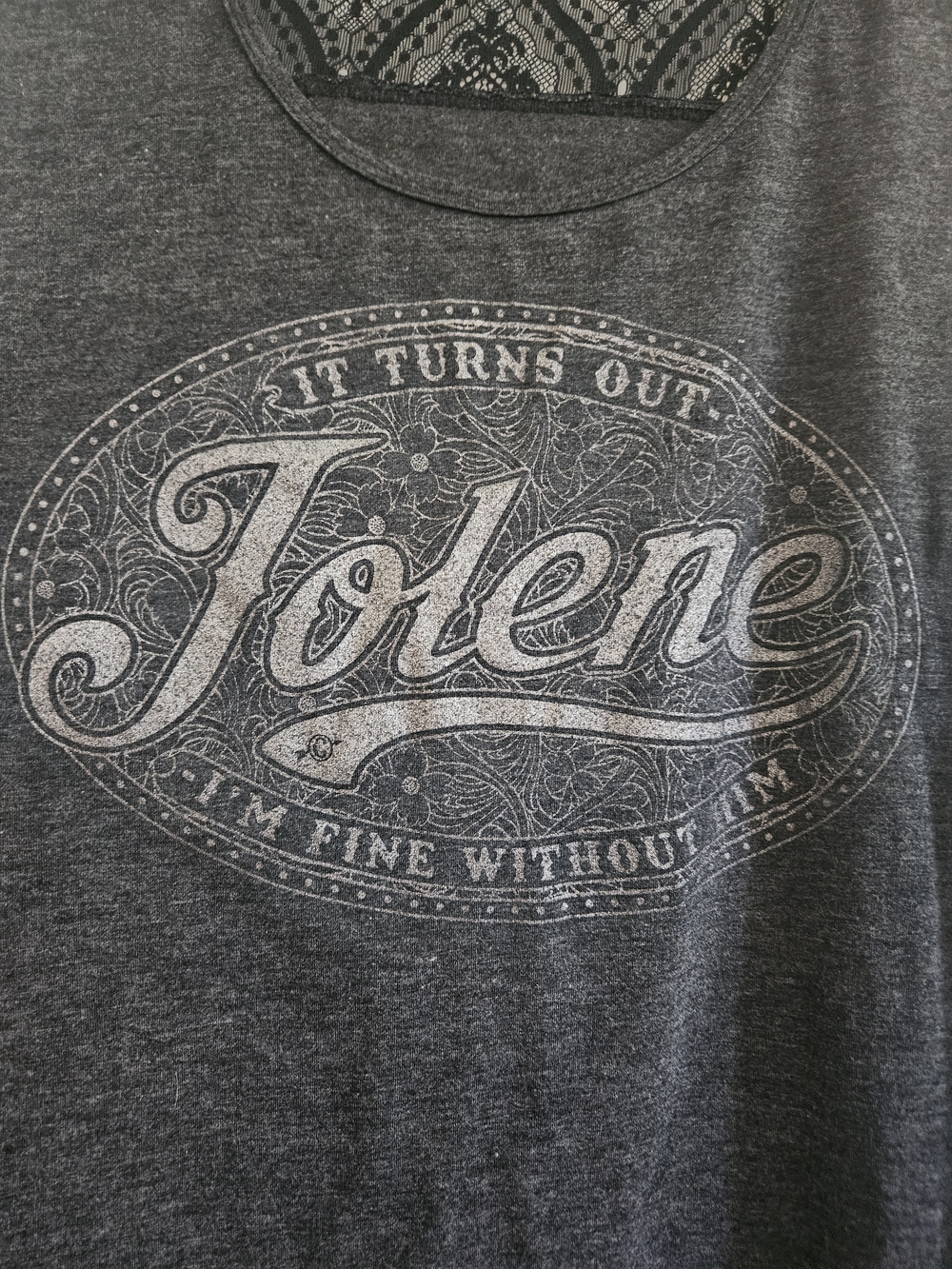 Jolene Dolly Parton Lace-Back Tank Top - Charcoal 2xl - Picture 2 of 5